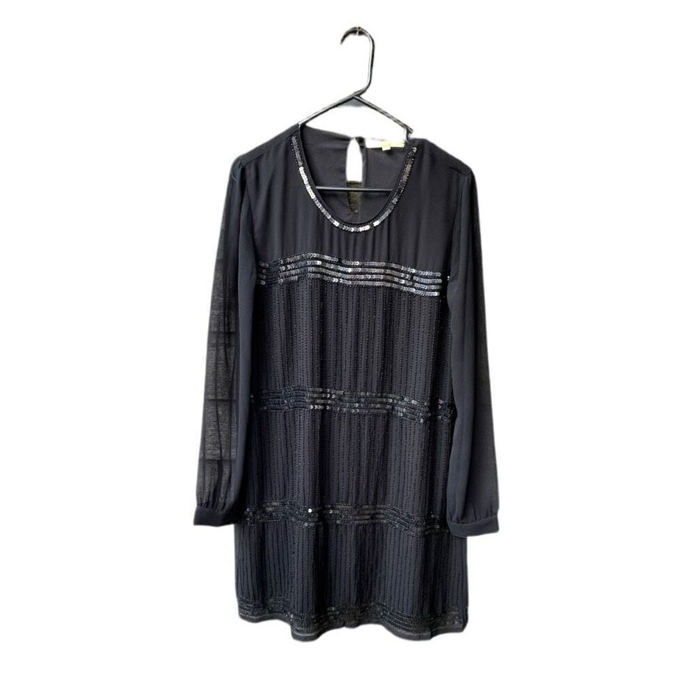 Gianni Bini size M black sequined crepe shift dress .